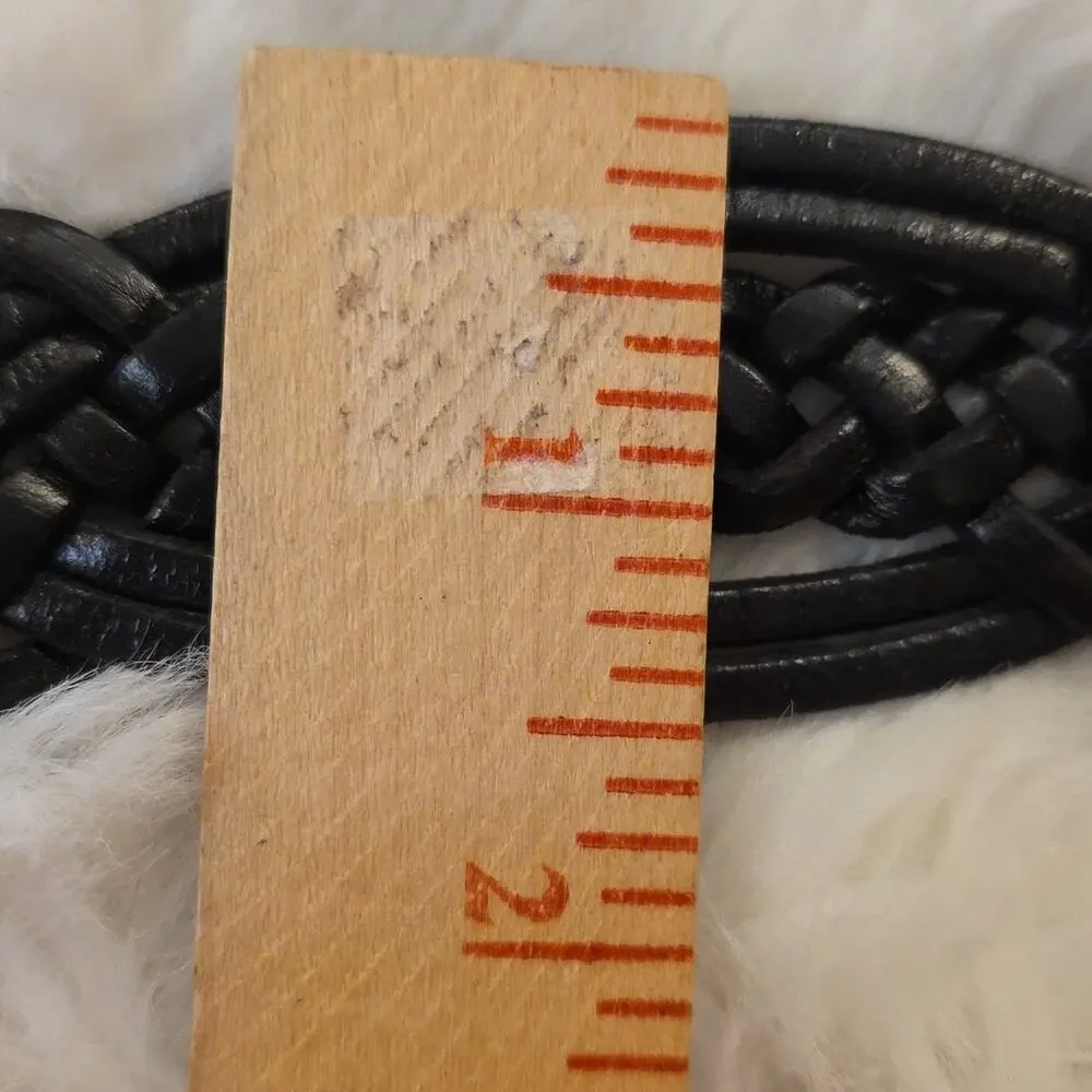 Vintage Black Braided Leather Western Cowgirl Conch Belt Womens ML